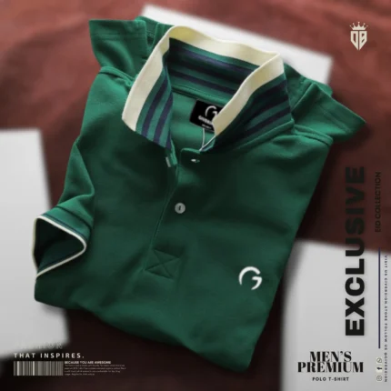 Premium Designer Edition Raglan Double PK Cotton Polo - Green | Giversion